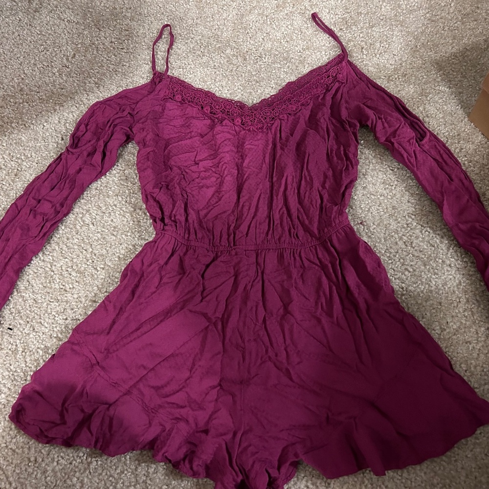 Ecote Purple lace trim romper